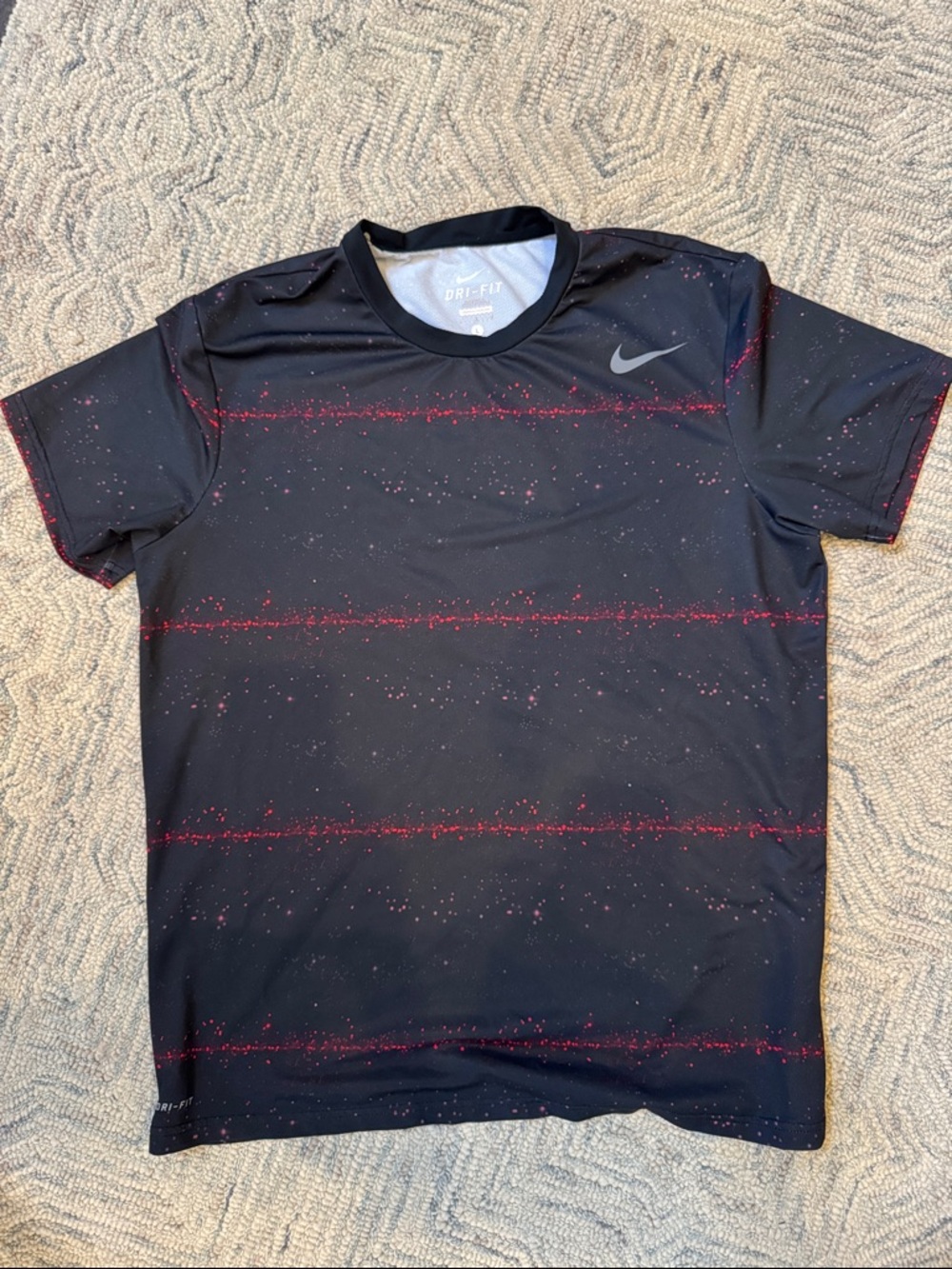Nike Black Short Sleeve Dri-FIT Tee with Red Speckle Stripes